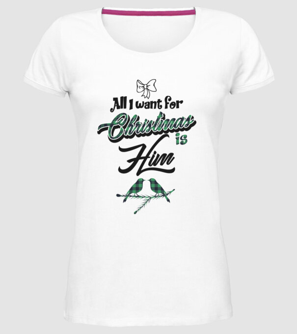All i want for Christmas is Him model alb pe tricou