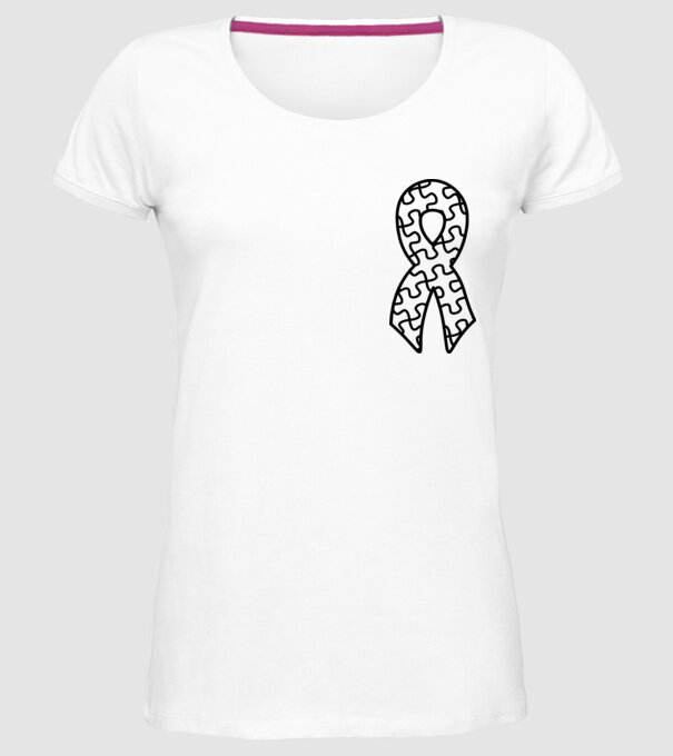 Panglică Ziua Mondială a Autismului model alb pe tricou