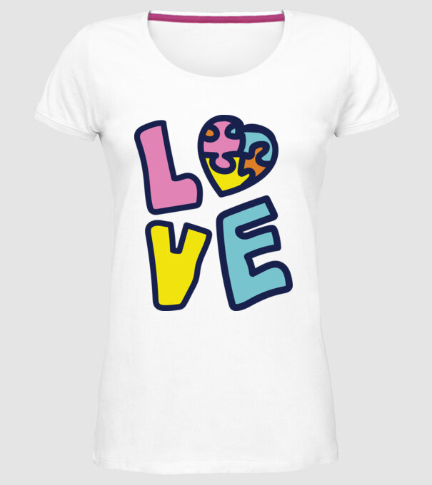 Ziua Mondială a Autismului LOVE model alb pe tricou