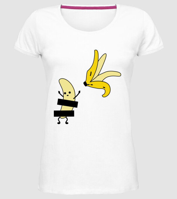 Cuplu Banană fată model alb pe tricou