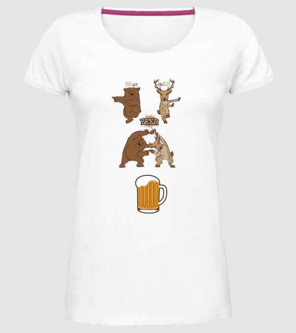 Bear deer beer model alb pe tricou