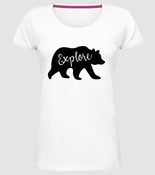 Bear explore model alb pe tricou