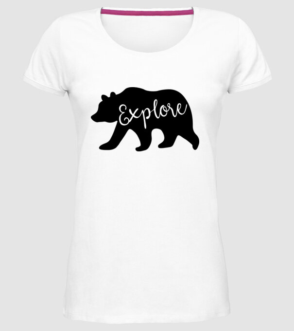 Bear left explore model alb pe tricou