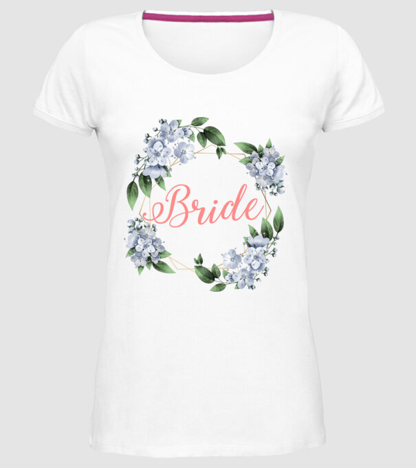 BRIDE blue floral model alb pe tricou