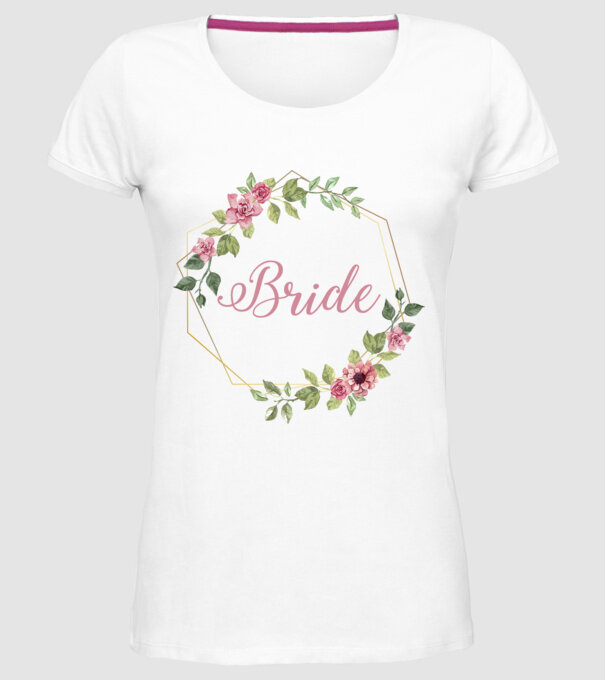 BRIDE pink floral model alb pe tricou