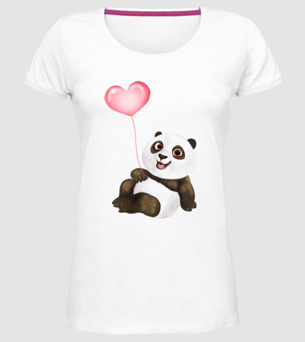 Cute panda with heart model alb pe tricou