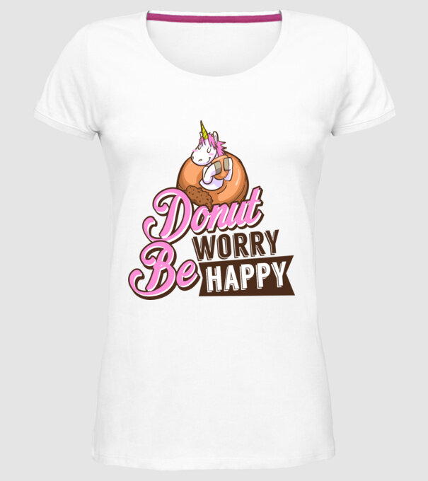 Donut worry be happy model alb pe tricou