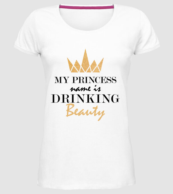 Drinking beauty gold model alb pe tricou