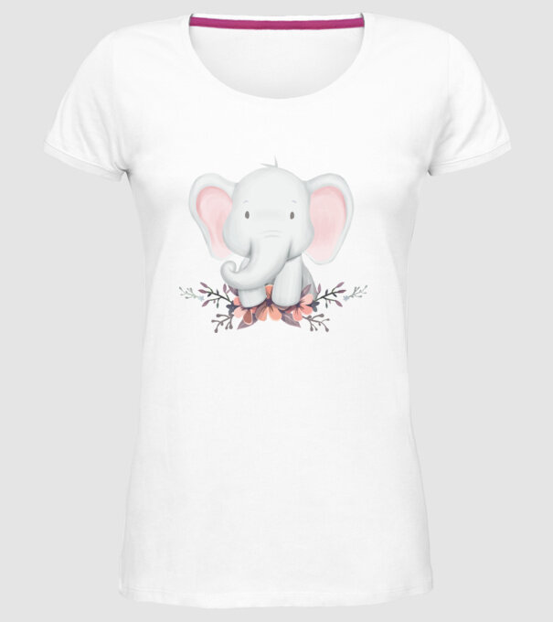 Elefant cu flori model alb pe tricou