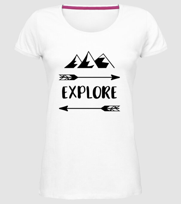 Explore mountains model alb pe tricou