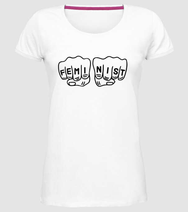 Feminist model alb pe tricou