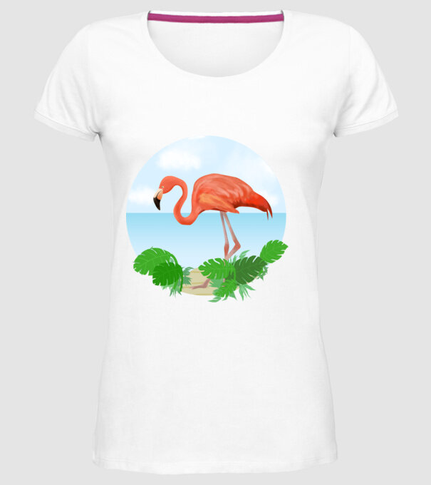 Flamingo model alb pe tricou