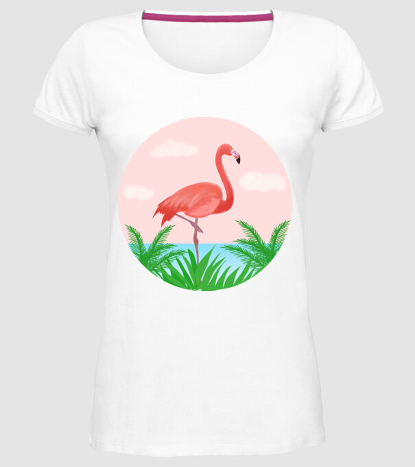 Flamingo model alb pe tricou