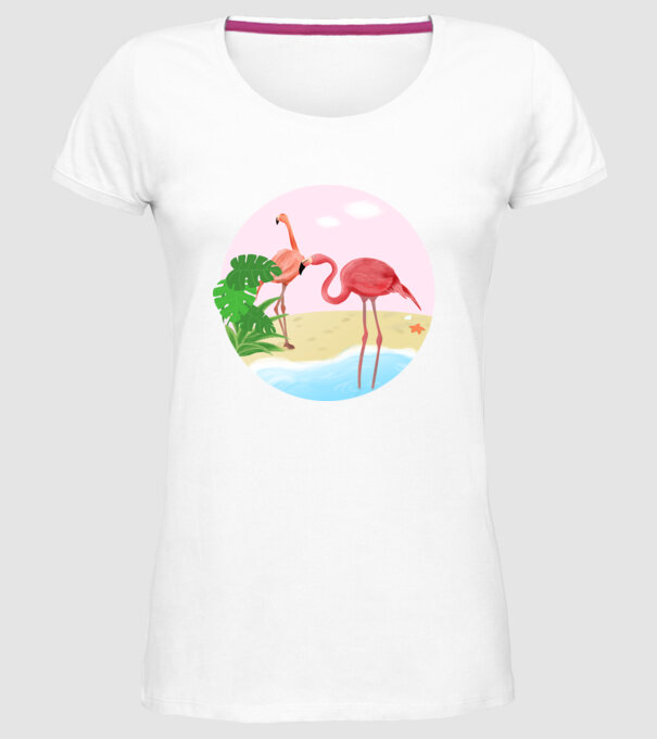 Flamingo model alb pe tricou