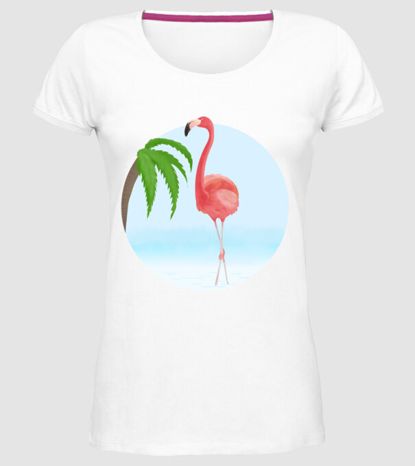 Flamingo model alb pe tricou