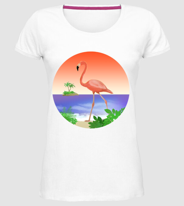 Flamingo model alb pe tricou