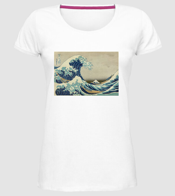 Great Wave of Kanagawa mască model alb pe tricou