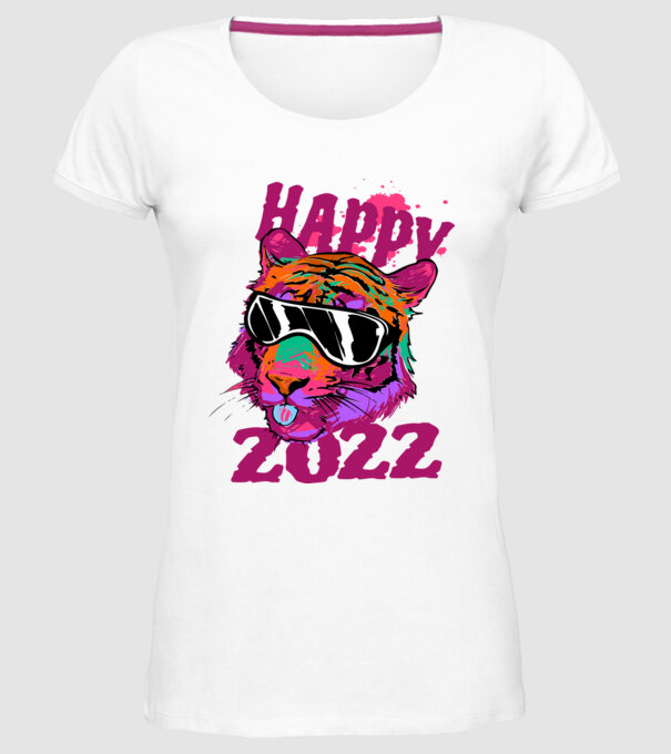 Happy 2022 tiger model alb pe tricou