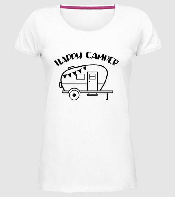 Happy camper model alb pe tricou