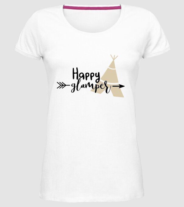Happy glamper model alb pe tricou