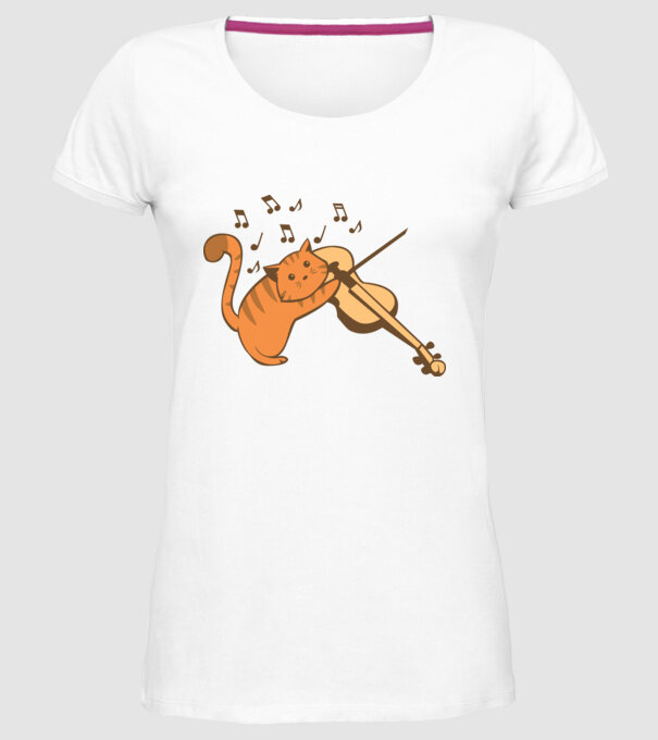 Pisică cântă la vioară model alb pe tricou