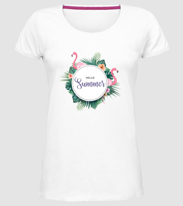 Hello summer model alb pe tricou