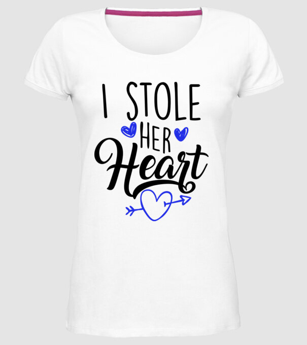 Cuplu I stole her heart model alb pe tricou