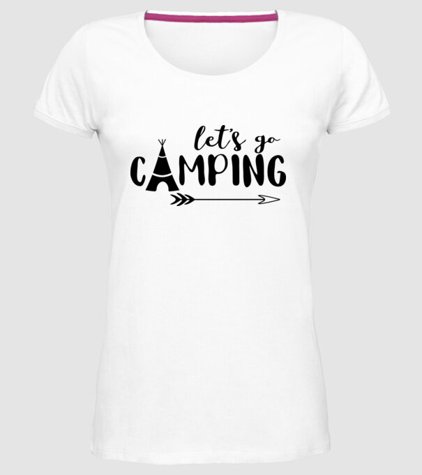 'Let''s go camping' model alb pe tricou