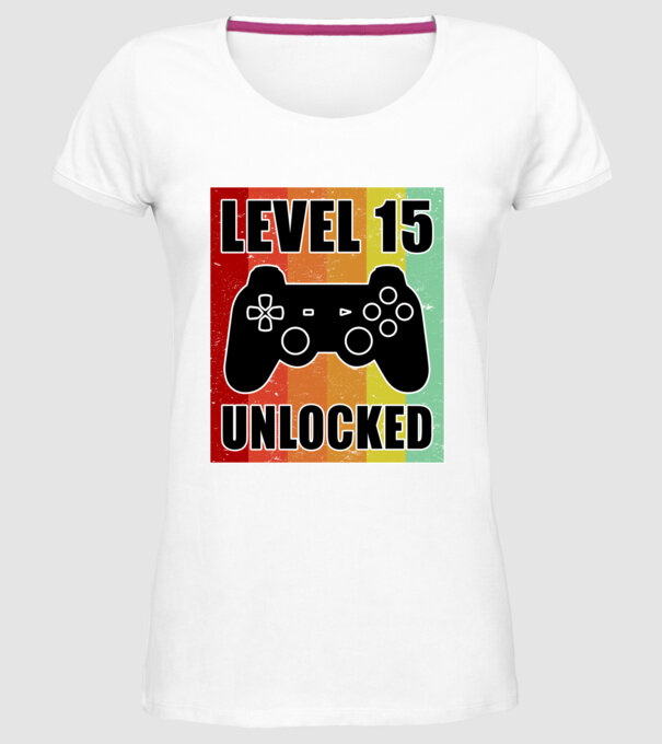 level 15 unlocked retro gamer model alb pe tricou