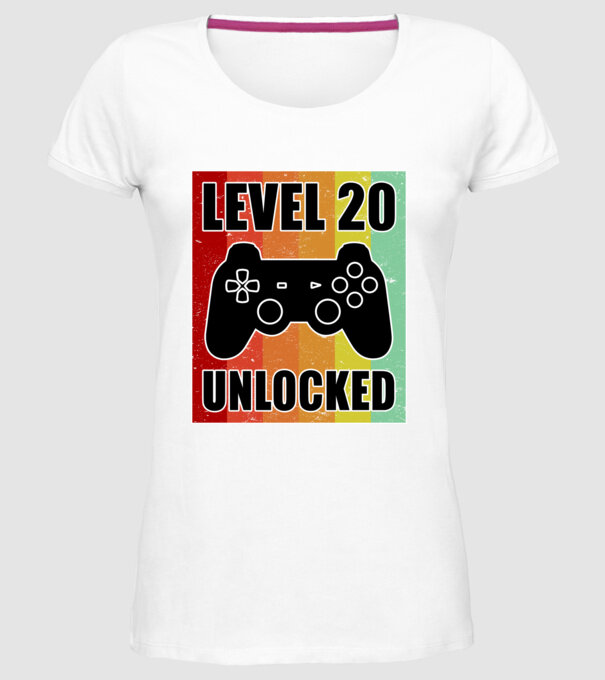 level 20 unlocked retro gamer model alb pe tricou