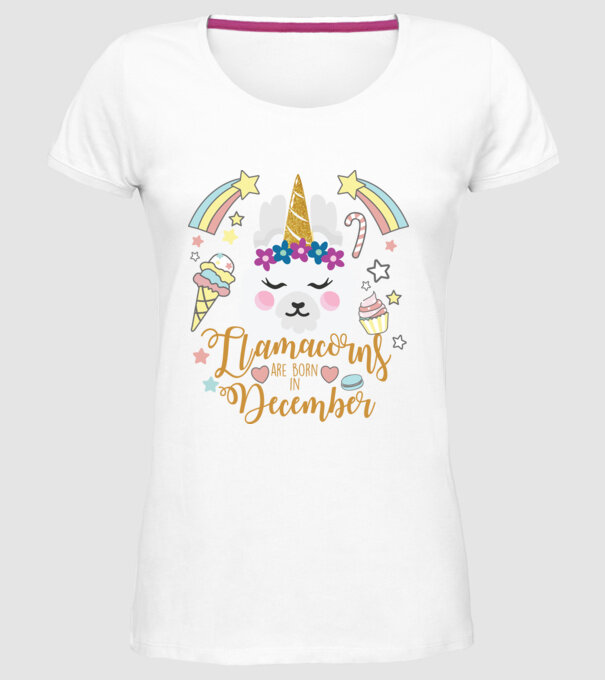 Llamacorns are born in December model alb pe tricou