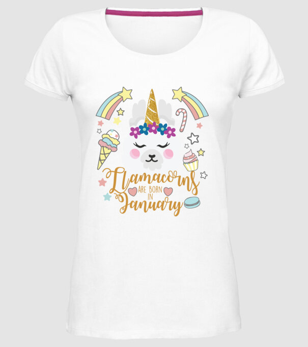 Llamacorns are born in January model alb pe tricou