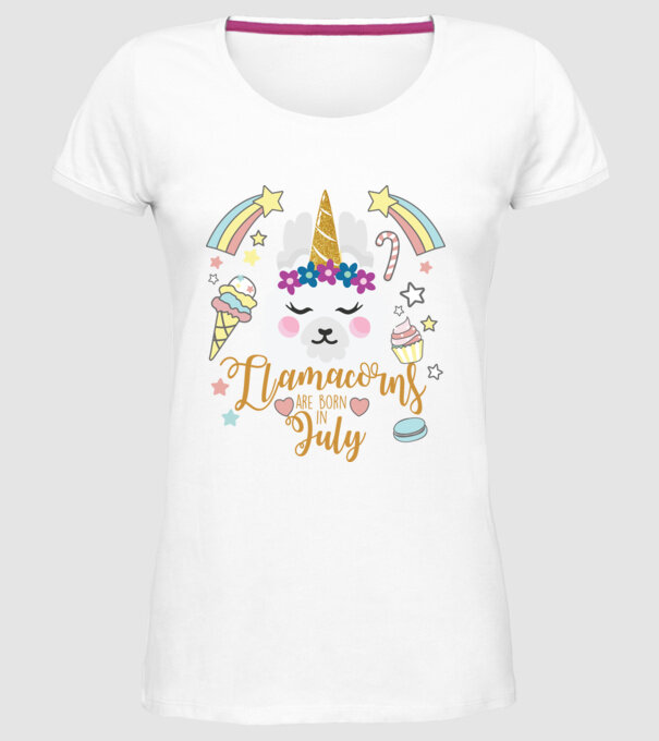 Llamacorns are born in July model alb pe tricou