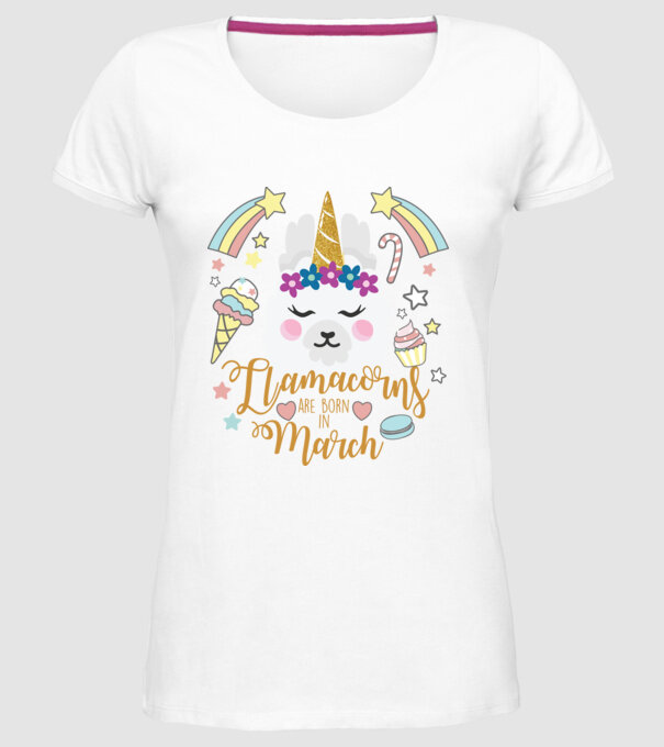 Llamacorns are born in March model alb pe tricou