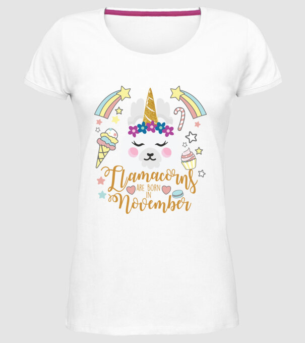 Llamacorns are born in November model alb pe tricou