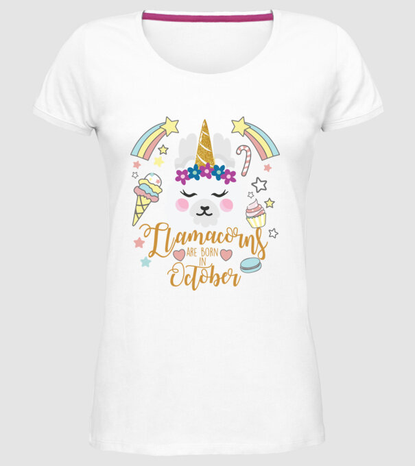 Llamacorns are born in October model alb pe tricou