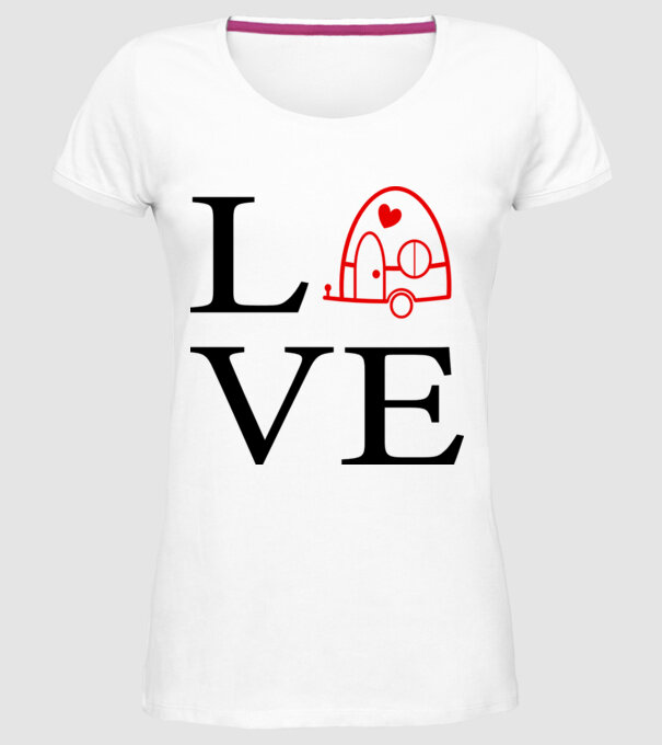 Love camping model alb pe tricou