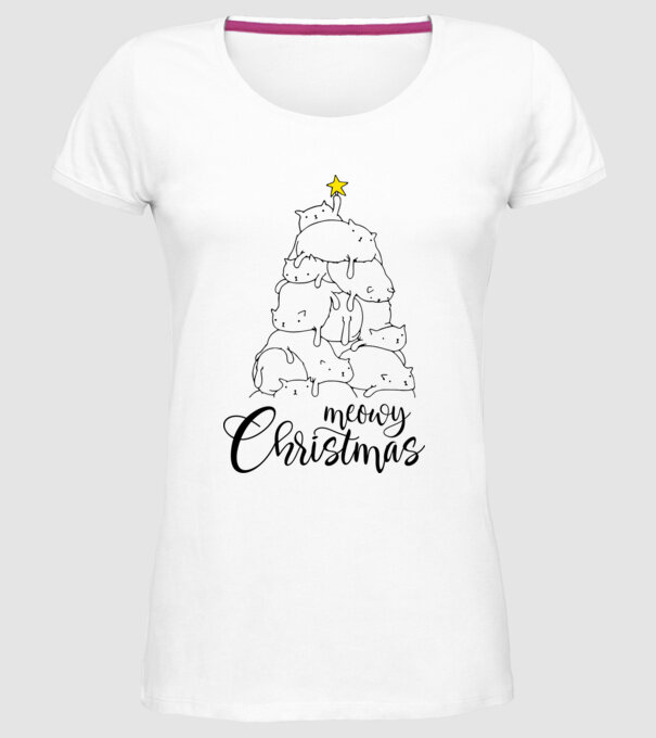 Meowy Christmas model alb pe tricou
