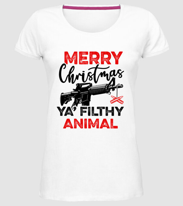 Merry Christmas Ya Filthy Animal model alb pe tricou