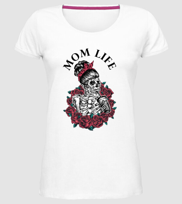 MOMLIFE model alb pe tricou