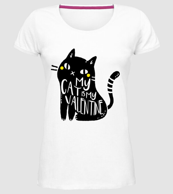 My cat is my valentine model alb pe tricou