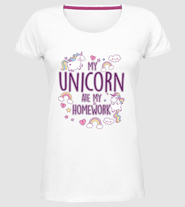 My unicorn ate my homework model alb pe tricou