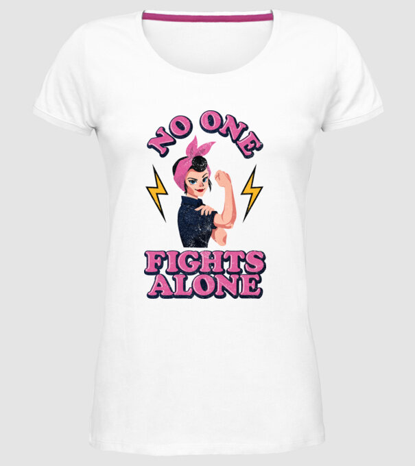 No one fights alone pinup texture model alb pe tricou