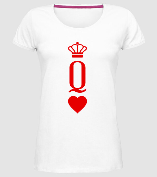 Playin gcards Queen of hearts model alb pe tricou