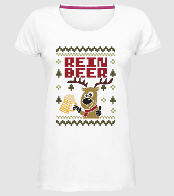 Reinbeer ugly sweater model alb pe tricou