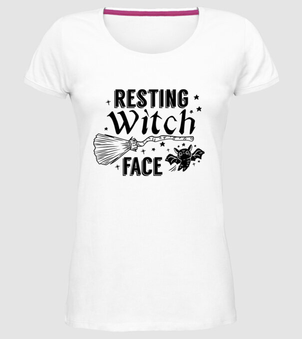 Resting Witch face model alb pe tricou