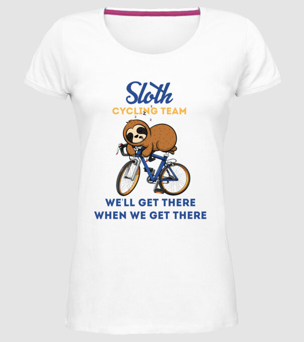 Sloth cycling team model alb pe tricou