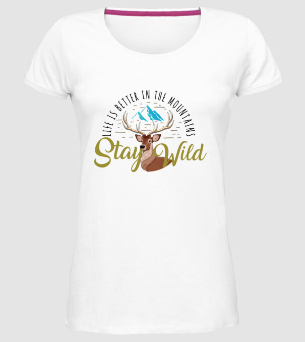 Stay wild Cerb model alb pe tricou