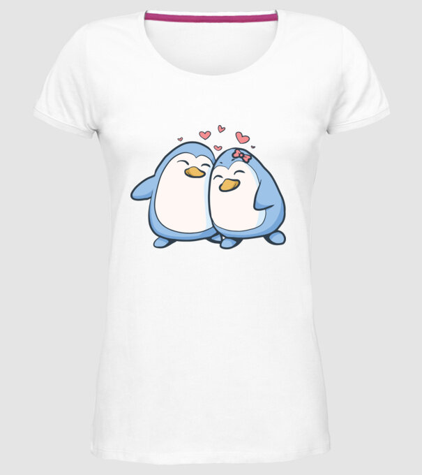 PINGUIN ÎNDRĂGOSTIT model alb pe tricou