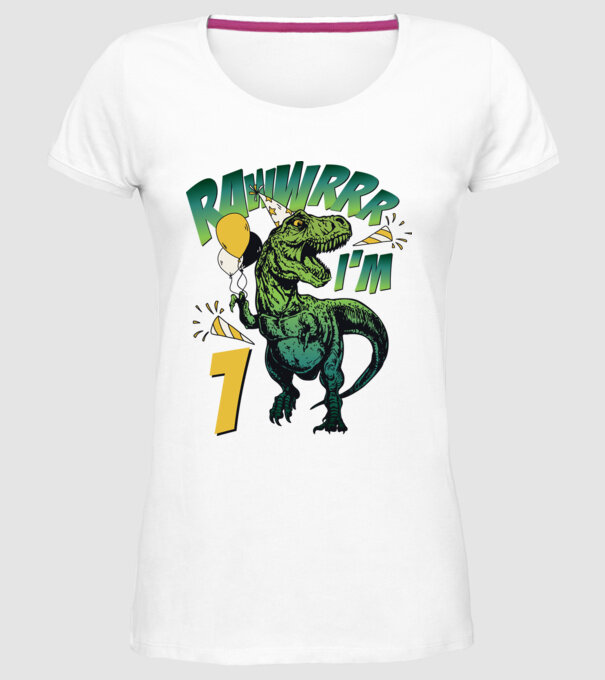 'Birthday Dinosaur rawww i''m 1' model alb pe tricou